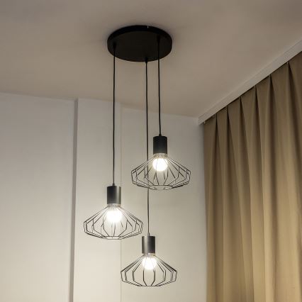 Viseči lestenec na kablu SOLANO 3xE27/15W/230V črna/sijajni krom