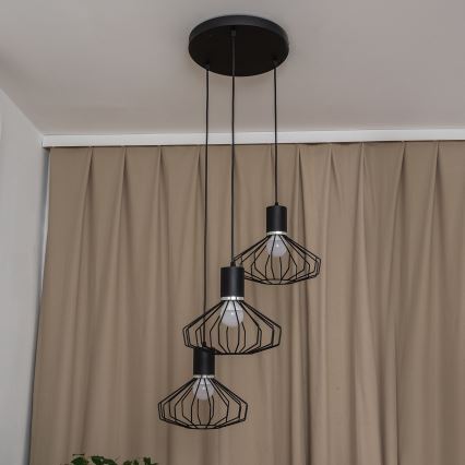 Viseči lestenec na kablu SOLANO 3xE27/15W/230V črna/sijajni krom