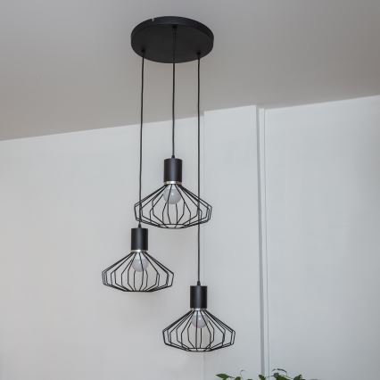 Viseči lestenec na kablu SOLANO 3xE27/15W/230V črna/sijajni krom