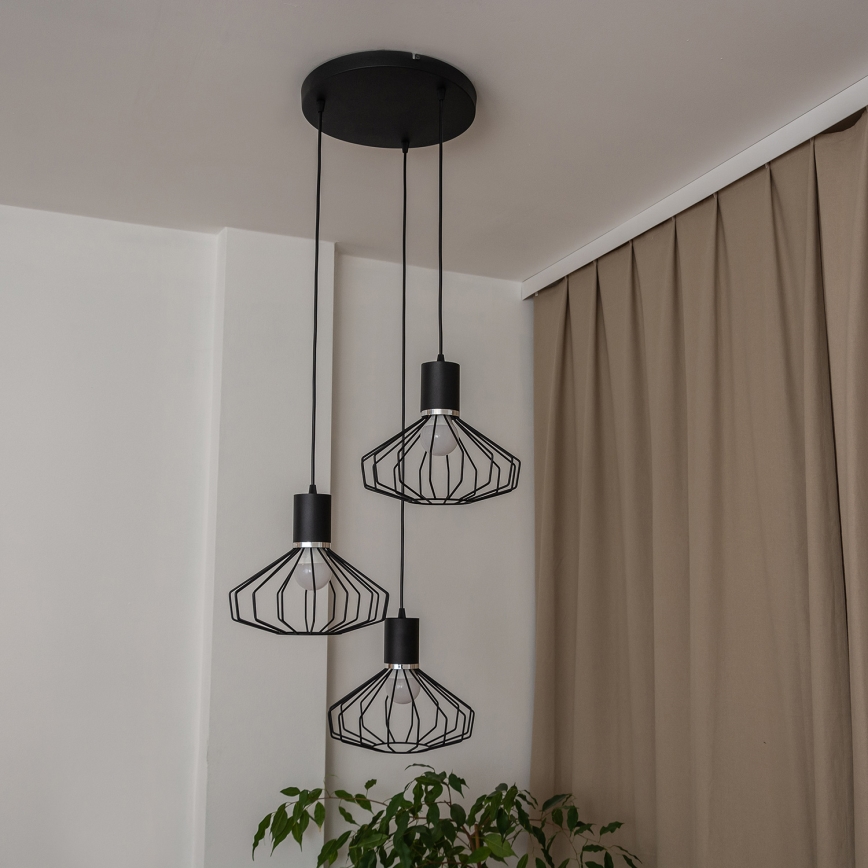 Viseči lestenec na kablu SOLANO 3xE27/15W/230V črna/sijajni krom