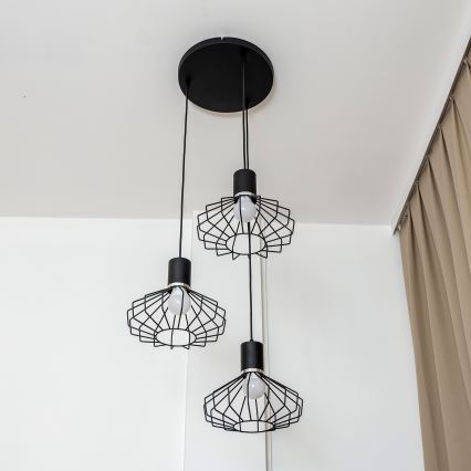 Viseči lestenec na kablu SOLANO 3xE27/15W/230V črna/sijajni krom