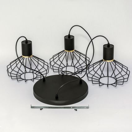 Viseči lestenec na kablu SOLANO 3xE27/15W/230V črna/zlata
