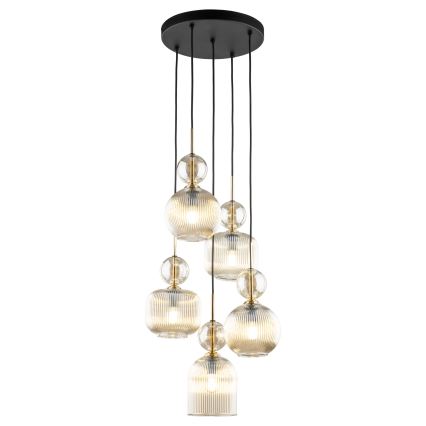 Viseči lestenec na kablu SOPHIA 5xE14/10W/230V črna/dimno bež