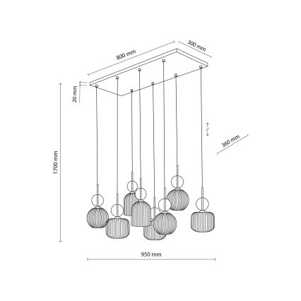 Viseči lestenec na kablu SOPHIA 8xE14/10W/230V črna/dimno bež
