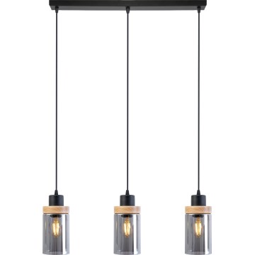 Viseči lestenec na kablu WOODNEST 3xE27/15W/230V borovica/dimno črna