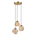 Viseči lestenec na lanku CRISTAL 3xE14/15W/230V mesing/dimno bež