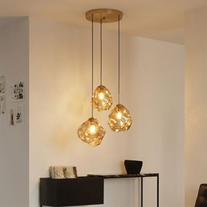 Viseči lestenec na lanku CRISTAL 3xE14/15W/230V mesing/dimno bež