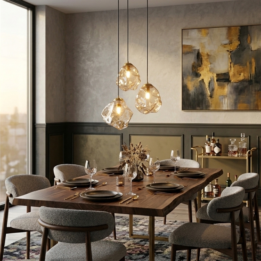 Viseči lestenec na lanku CRISTAL 3xE14/15W/230V mesing/dimno bež