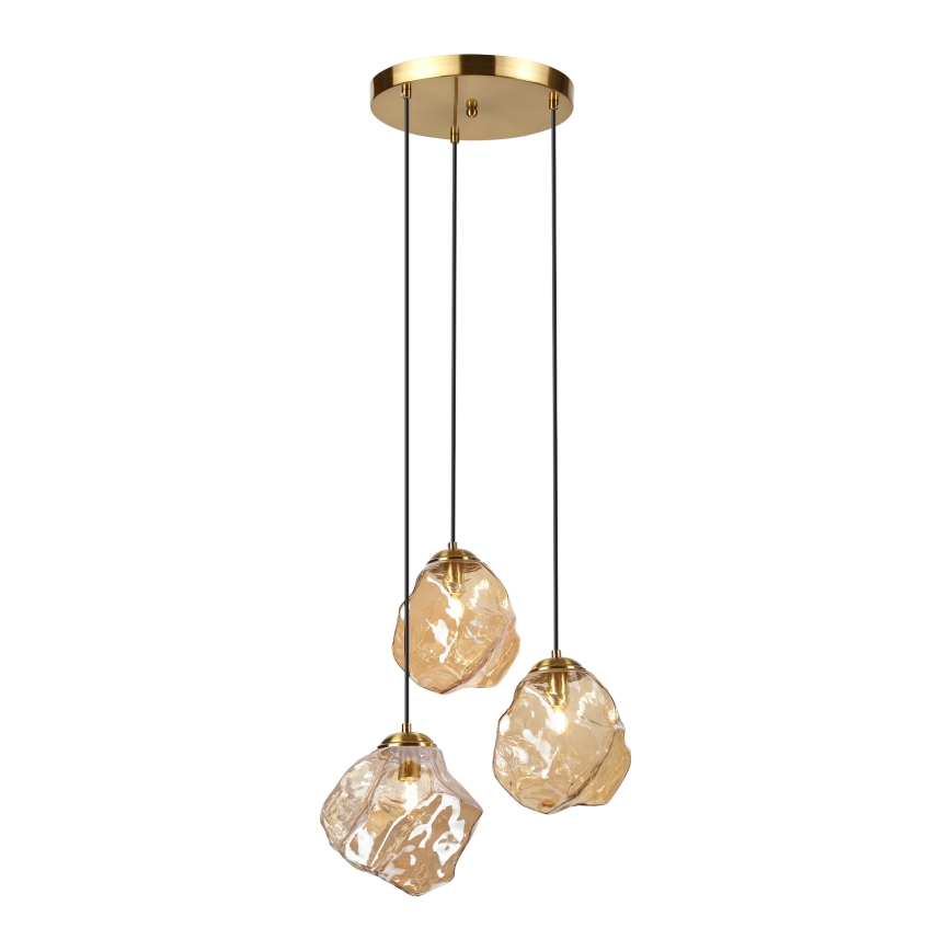 Viseči lestenec na lanku CRISTAL 3xE14/15W/230V mesing/dimno bež
