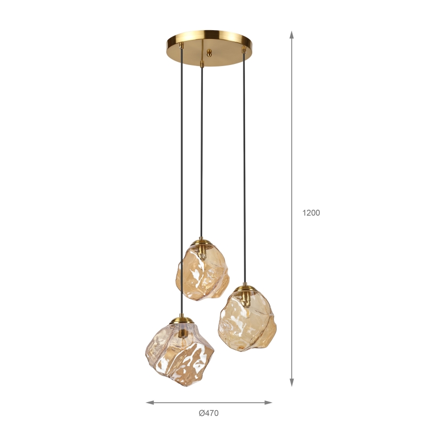 Viseči lestenec na lanku CRISTAL 3xE14/15W/230V mesing/dimno bež