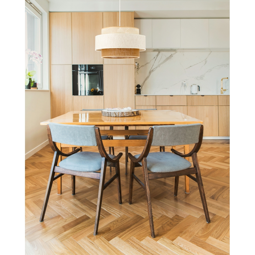 Viseči lestenec na vrvici BOHO 1xE27/60W/230V, premer 40 cm, bela/juta