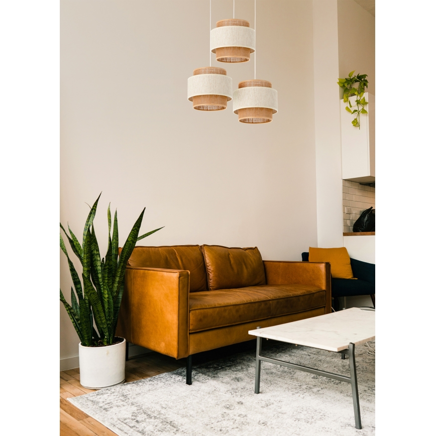 Viseči lestenec na vrvici BOHO 3xE27/60W/230V kremna/juta