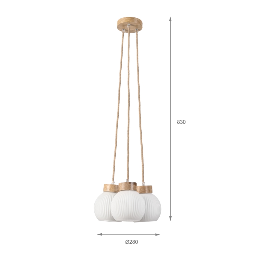 Viseči lestenec na vrvici LOOMIS 3xE27/15W/230V 83 cm bež/hrast