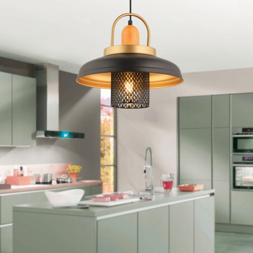 Viseči lestenec na vrvici MONZA 1xE27/40W/230V premer 32 cm črna/zlata