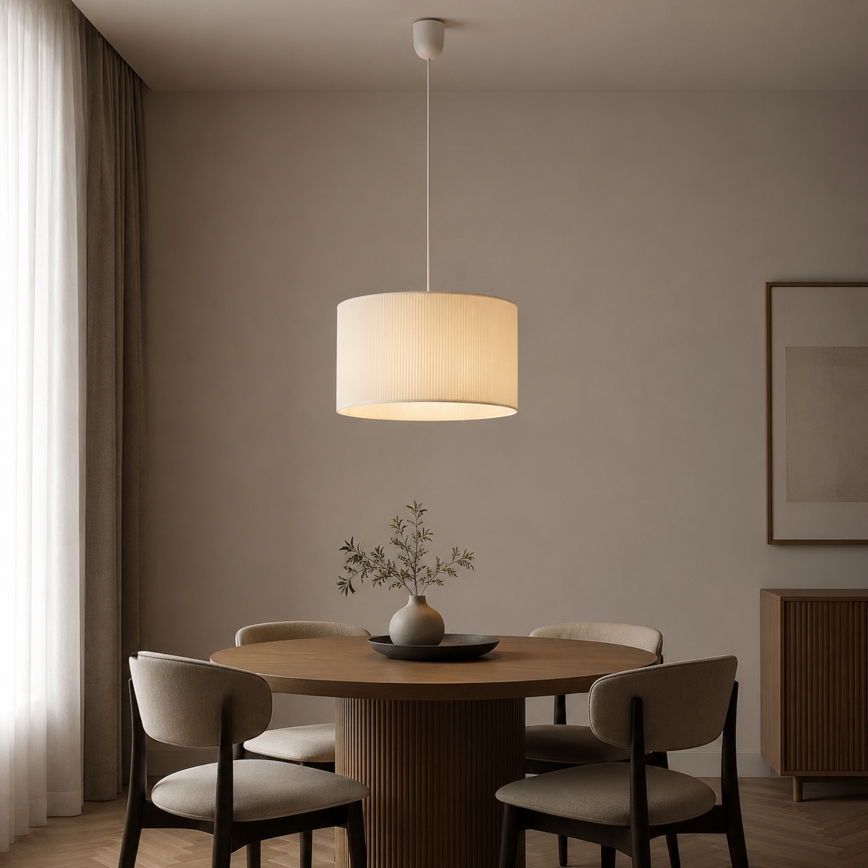 Viseči lestenec na vrvici SIRJA PLISADO 1xE27/15W/230V premer 35 cm kremaste barve