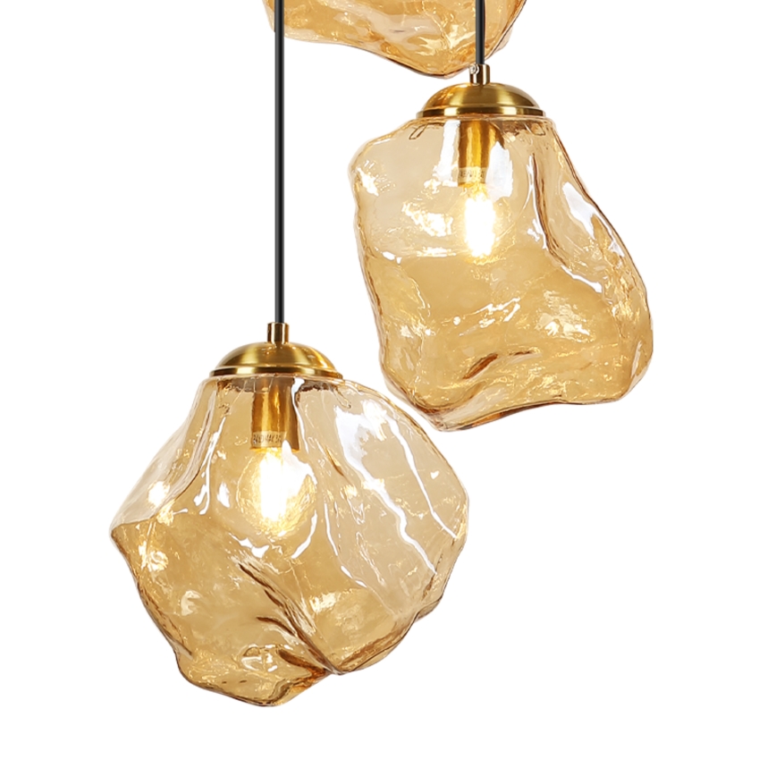 Viseči lestenec na žici CRISTAL 5xE14/15W/230V medeninast/dimno bež