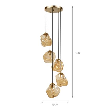 Viseči lestenec na žici CRISTAL 5xE14/15W/230V medeninast/dimno bež