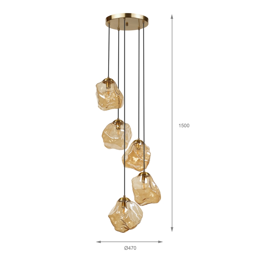 Viseči lestenec na žici CRISTAL 5xE14/15W/230V medeninast/dimno bež