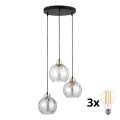 Viseči lestenec na žici DEVI 3xE27/15W/230V črna/prozorna