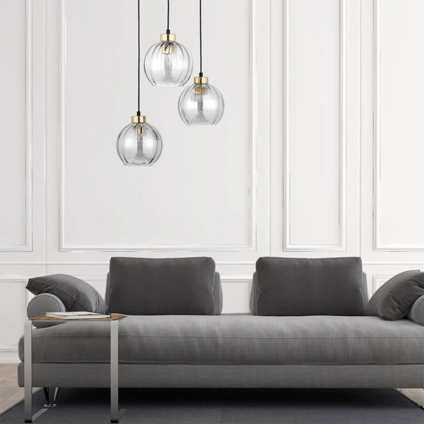Viseči lestenec na žici DEVI 3xE27/15W/230V črna/prozorna