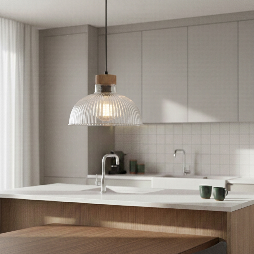 Viseči lestenec PIA na kablu, 1x E27/60W/230V, premer 30 cm, hrast