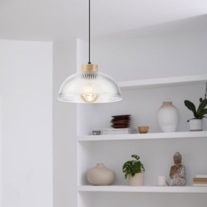 Viseči lestenec PIA na kablu, 1x E27/60W/230V, premer 30 cm, hrast