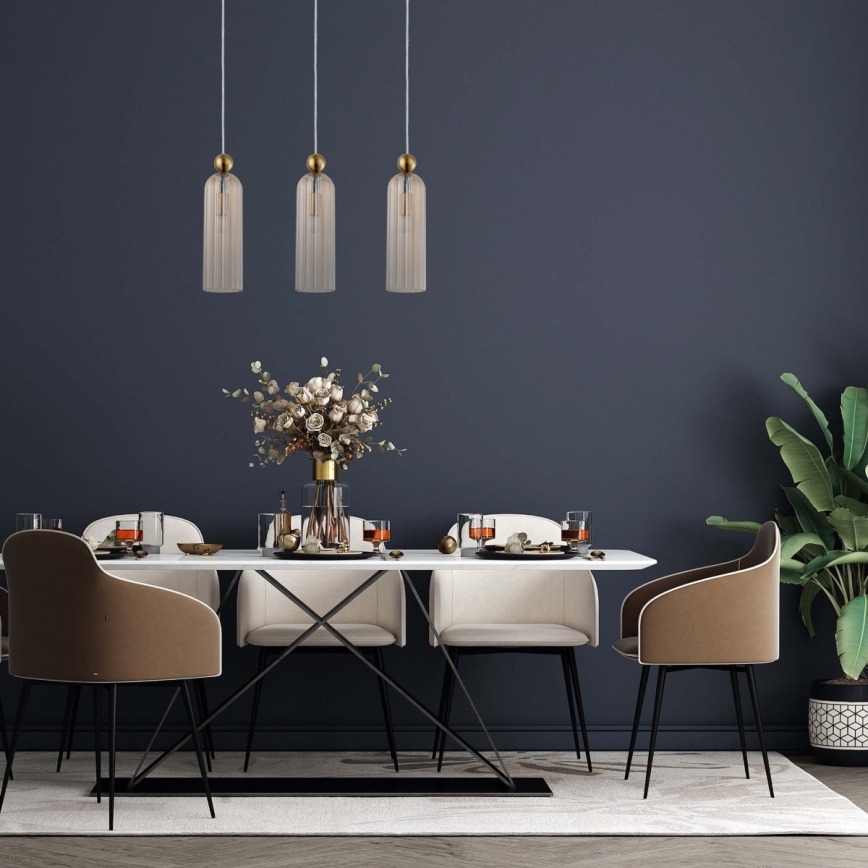 Viseči lestenec PIEGA na kablu 3xE14/40W/230V, medenina/dimno bež