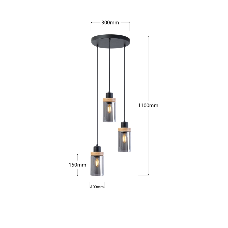 Viseči lestenec WOODNEST 3xE27/15W/230V borov les/dimno črna