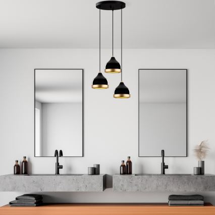 Viseči lestenec YILDO 3xE27/40W/230V črna/zlata