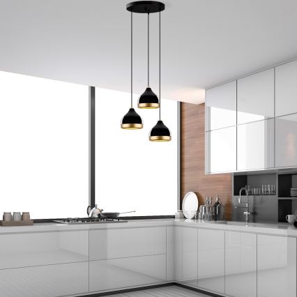 Viseči lestenec YILDO 3xE27/40W/230V črna/zlata