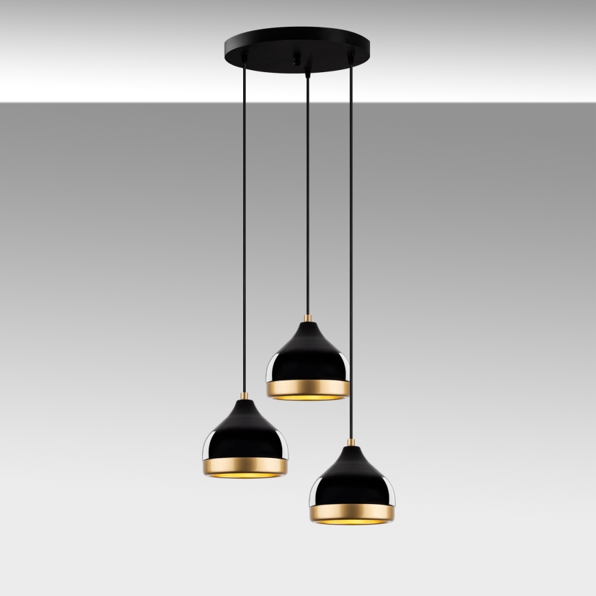 Viseči lestenec YILDO 3xE27/40W/230V črna/zlata