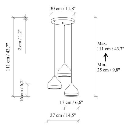 Viseči lestenec YILDO 3xE27/40W/230V črna/zlata