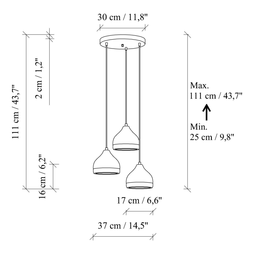 Viseči lestenec YILDO 3xE27/40W/230V črna/zlata