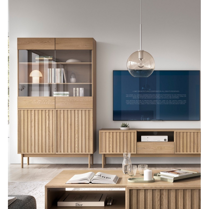 Vitrina KIOTO 106x183x37 cm hrast cremona/steklo