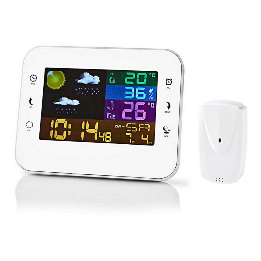 Vremenska postaja z barvnim LCD zaslonom 230V/3xAAA + 2xAA bela