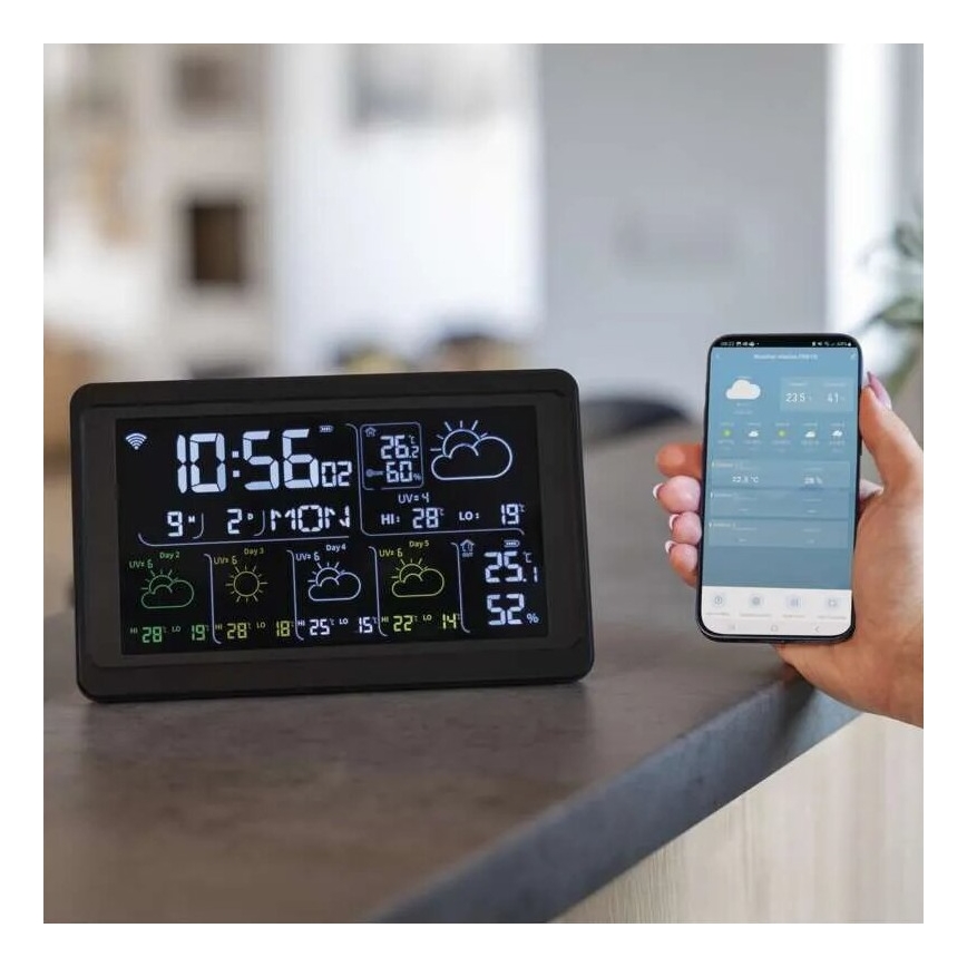 Vremenska postaja z LCD zaslonom GoSmart 5/230V Wi-Fi Tuya črna