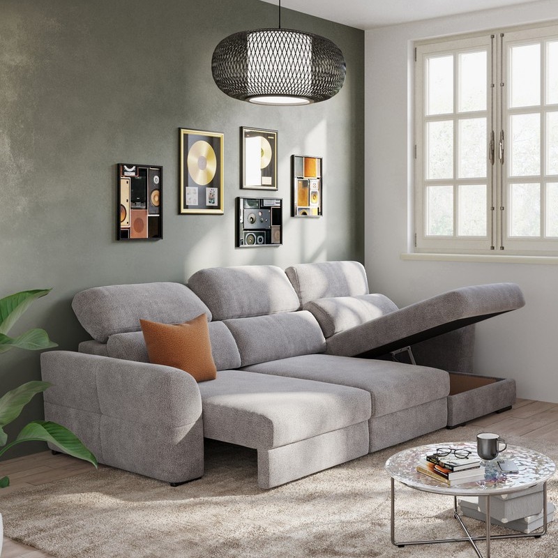 Vsestranski kotni raztegljiv trosed s shranjevalnim prostorom TRENTO taupe