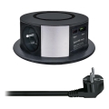 Vtičnica za namizno ploščo z brezžičnim polnjenjem Qi 3x230V + 1xUSB-A + 1xUSB-C črna/srebrna