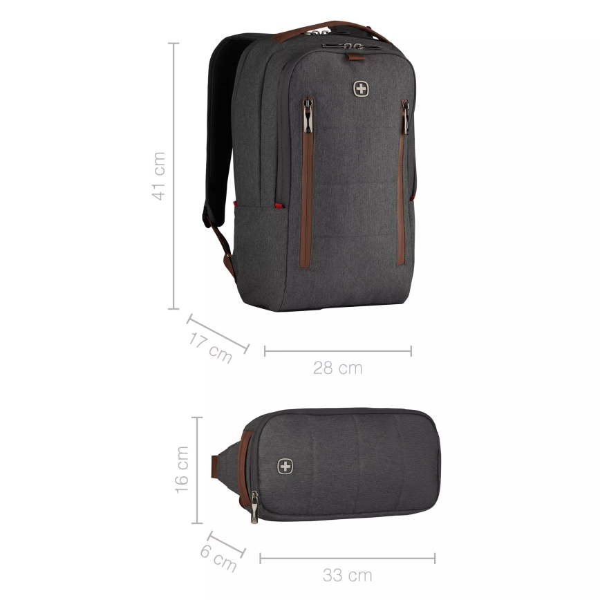 Wenger - Nahrbtnik za prenosni računalnik 15 l 16" z žepom za tablico 12" + torba za čez ramo Mesto Upgrade 2v1 siva