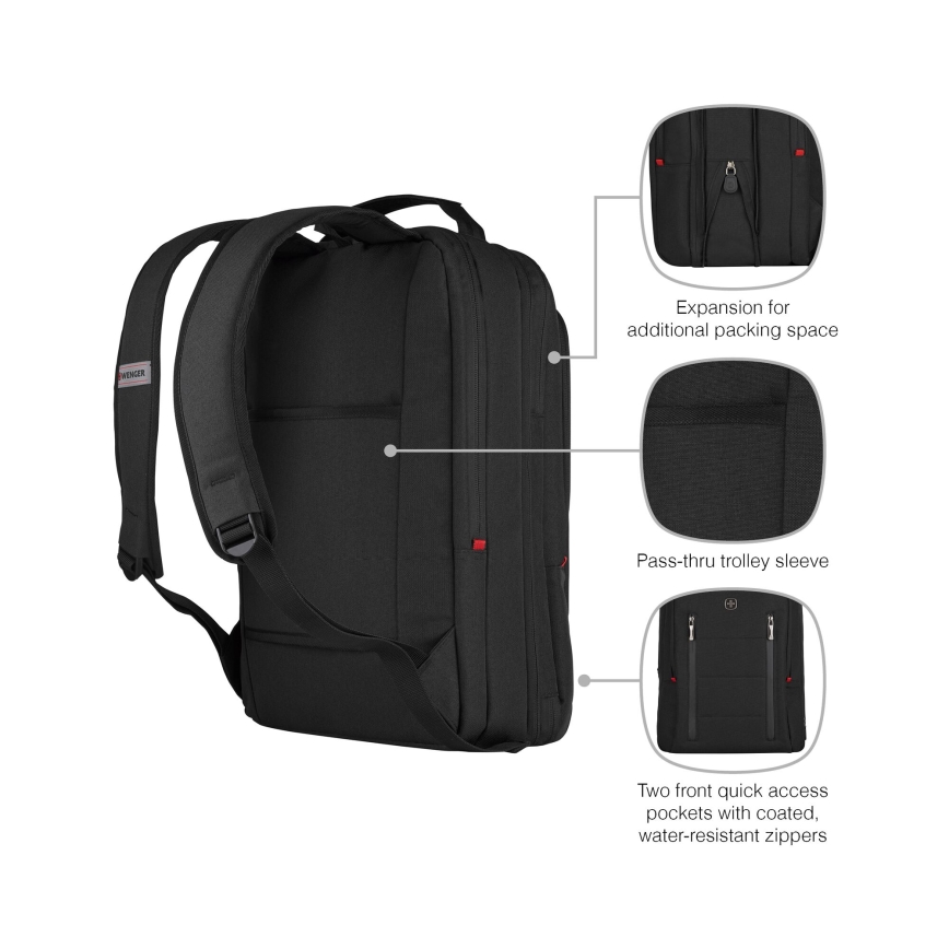 Wenger - Nahrbtnik za prenosni računalnik 16 l 16" z žepom za tablico 12" Mesto Traveler črna
