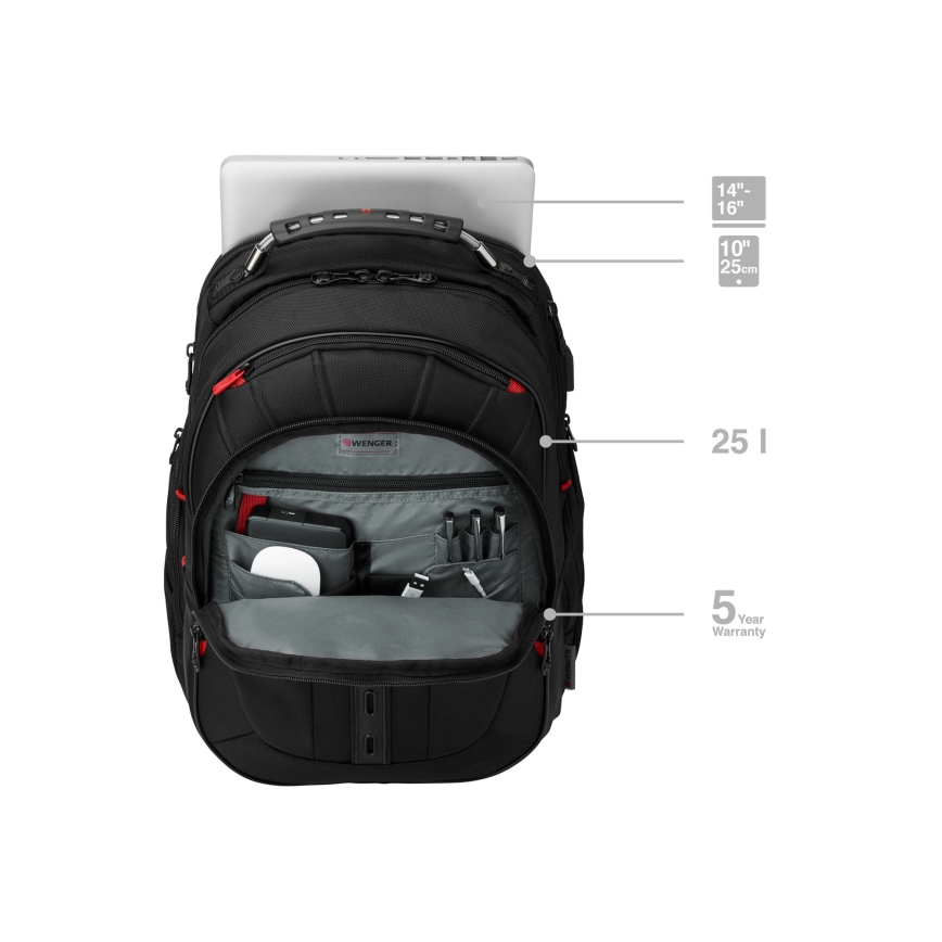 Wenger - Nahrbtnik za prenosni računalnik 25 l 16" z žepom za tablico 10" Pegasus Deluxe črna