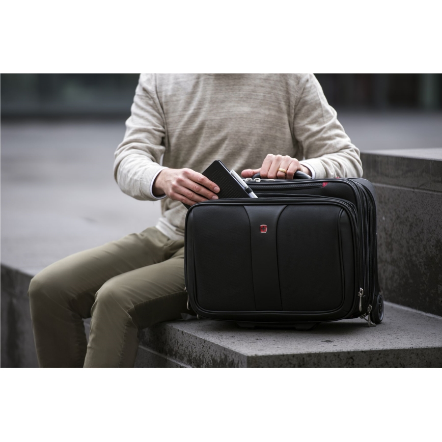 Wenger - Potovalni kovček na kolesih 25 l 17" + torba za prenosni računalnik 15,6" Patriot črna