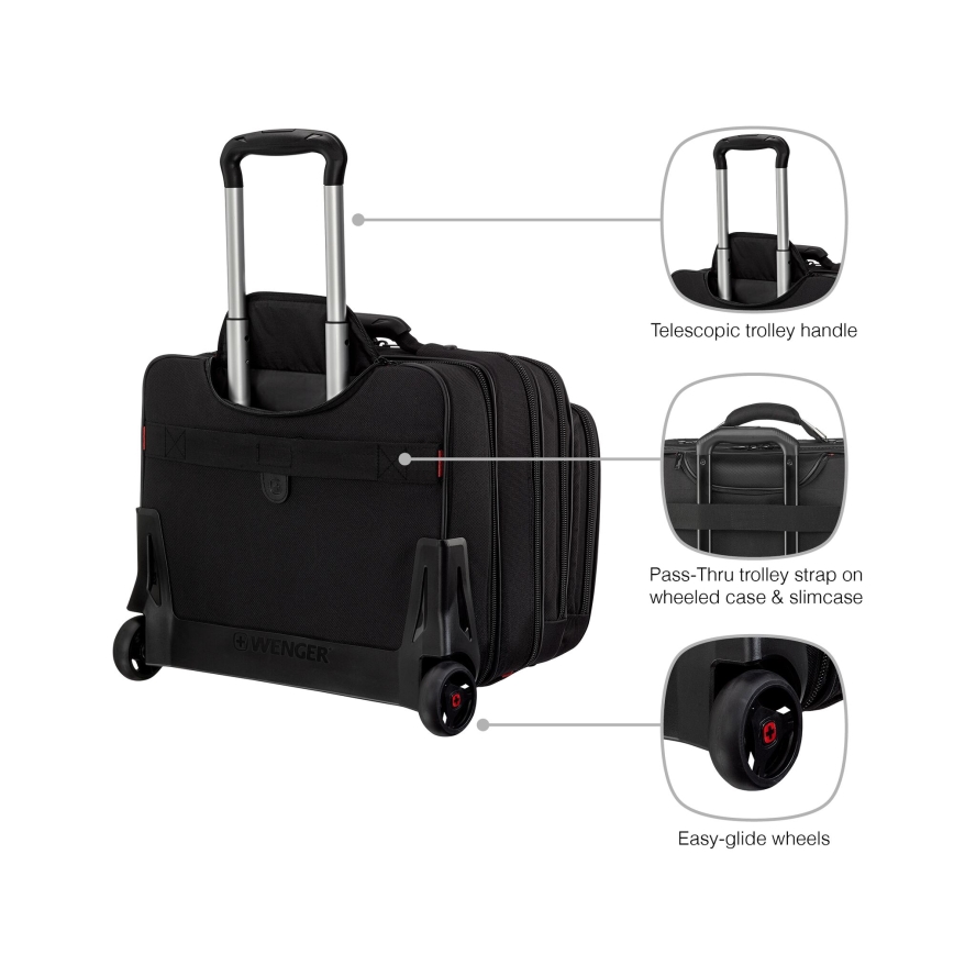 Wenger - Potovalni kovček na kolesih 25 l 17" + torba za prenosni računalnik 15,6" Patriot črna
