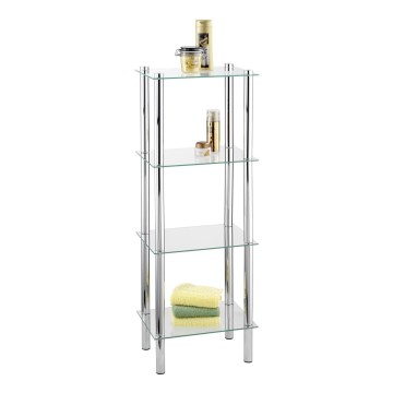 WENKO 15853100 - Regal YAGO 40 x 104 cm, iz nerjavečega jekla, srebrne barve, s prozornim steklom