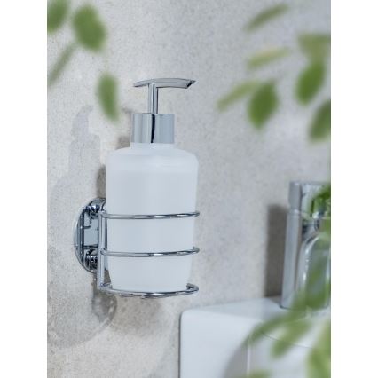 WENKO 18777100-Dozator za milo TURBO-LOC okrogel, iz jekla, 7,5x16,5 cm, sijajni krom/bela