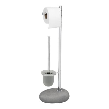 WENKO 19494100 - WC ščetka PEBBLE STONE 23,5x70 cm sijajni krom/siva/saten