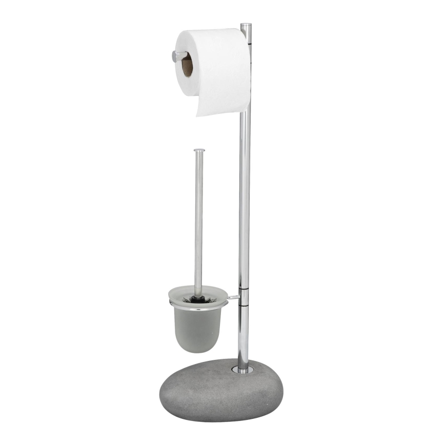 WENKO 19494100 - WC ščetka PEBBLE STONE 23,5x70 cm sijajni krom/siva/saten