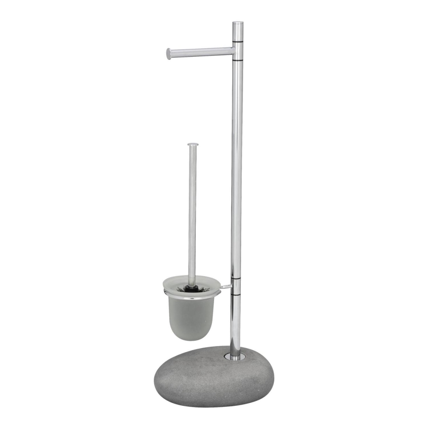 WENKO 19494100 - WC ščetka PEBBLE STONE 23,5x70 cm sijajni krom/siva/saten
