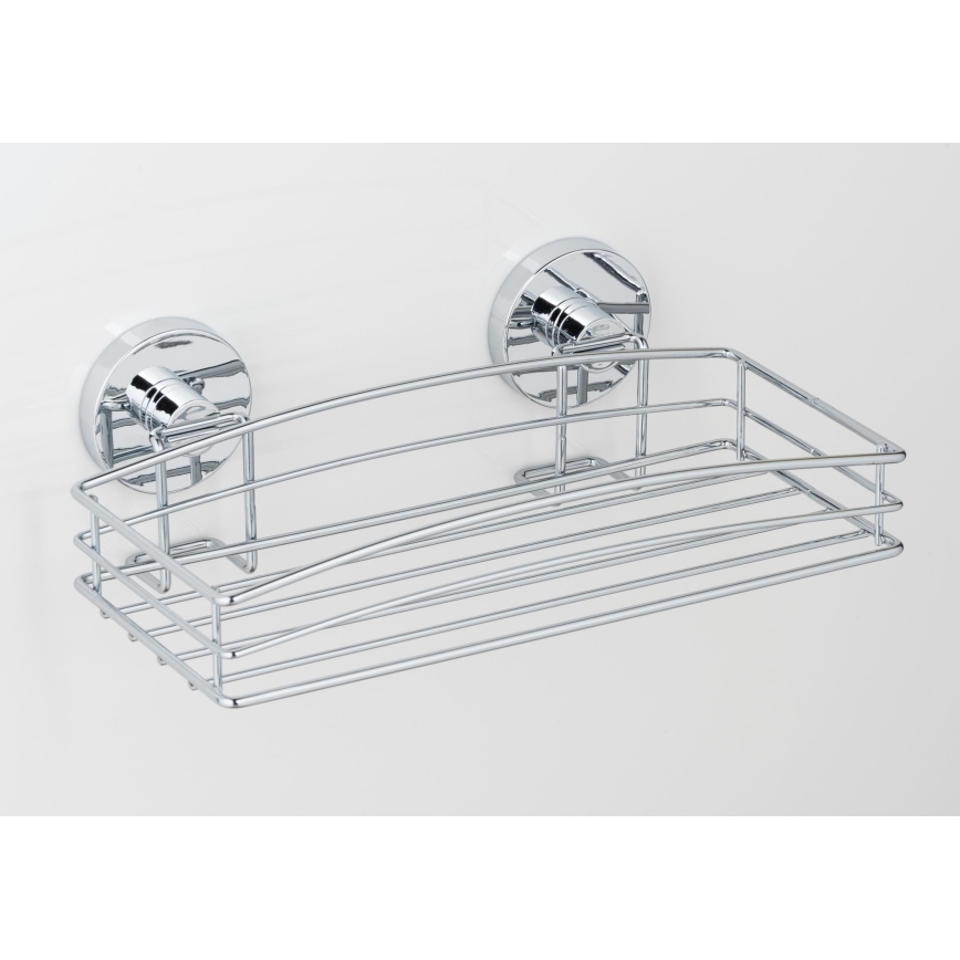 WENKO 20883100-Okrogla jeklena polica VACUUM-LOC 26x15,3 cm, sijajni krom