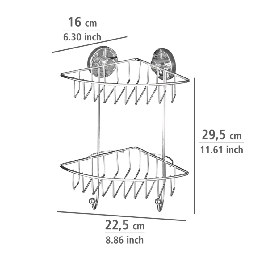 WENKO 20888100-Kotna polica VACUUM-LOC RUND STAH 22,5x29,5 cm sijajni krom